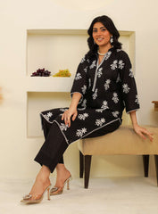 Noir Elegance – Black 3-Piece Cotton Suit