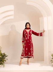 Maroon Mirana 3-Piece Cotton Suit