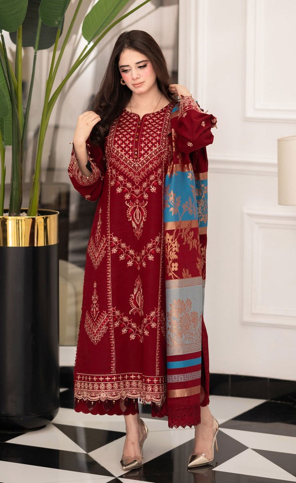 Elegant Maroon Cotton 3-Piece