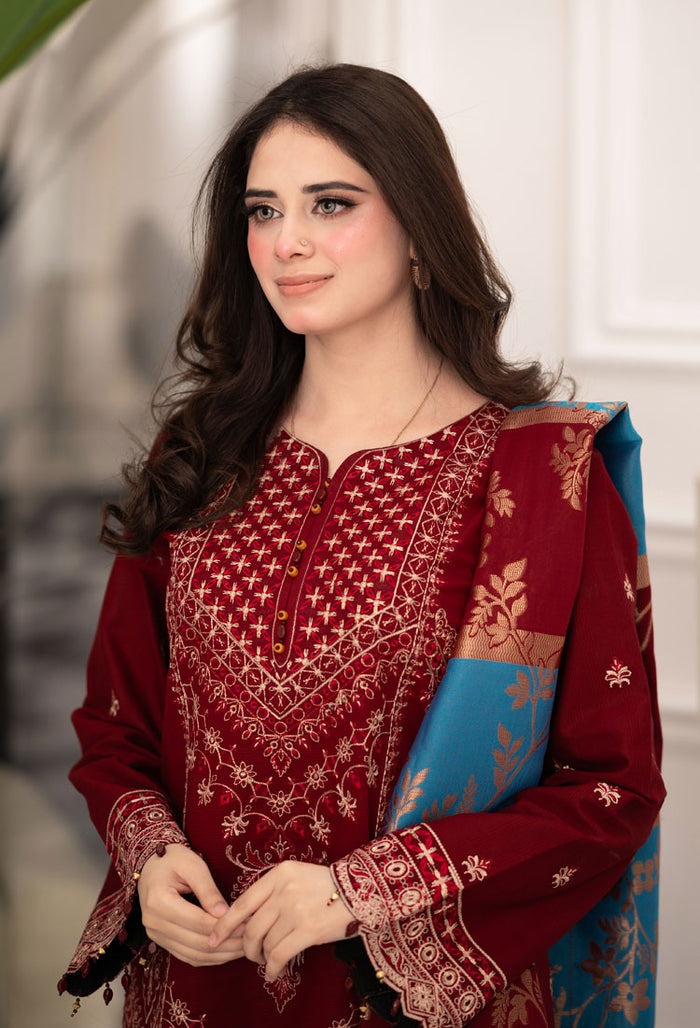 Elegant Maroon Cotton 3-Piece