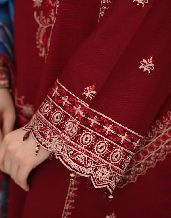 Elegant Maroon Cotton 3-Piece