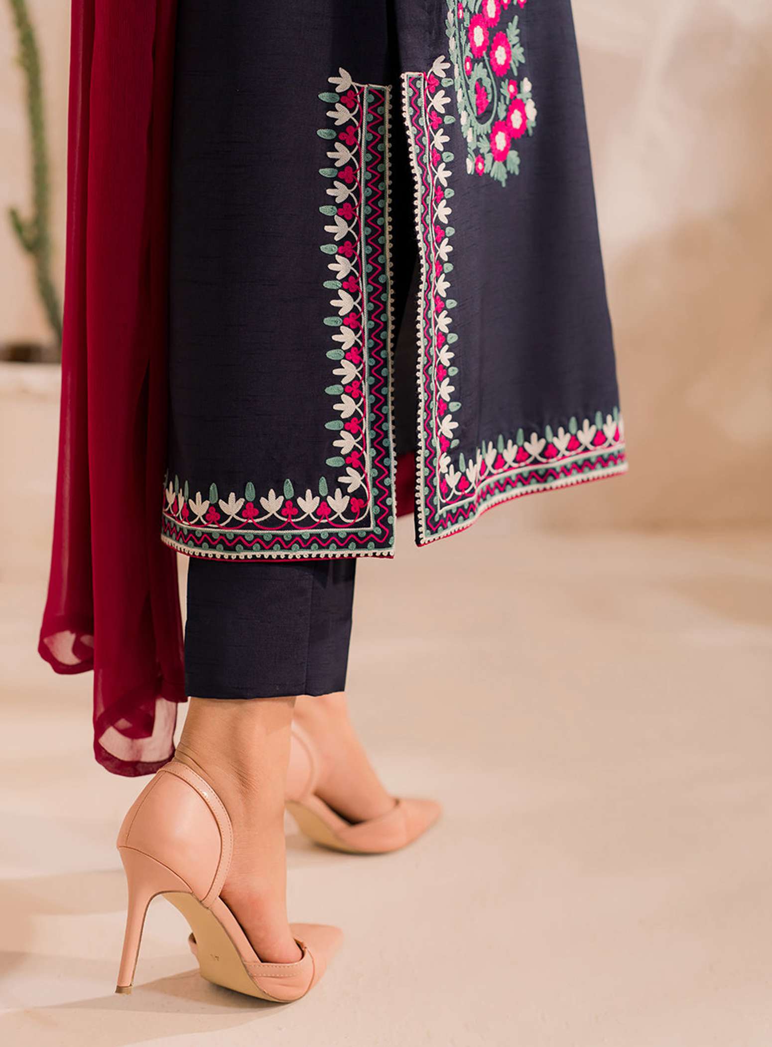 Mirana Navy 3-Piece Cotton Suit